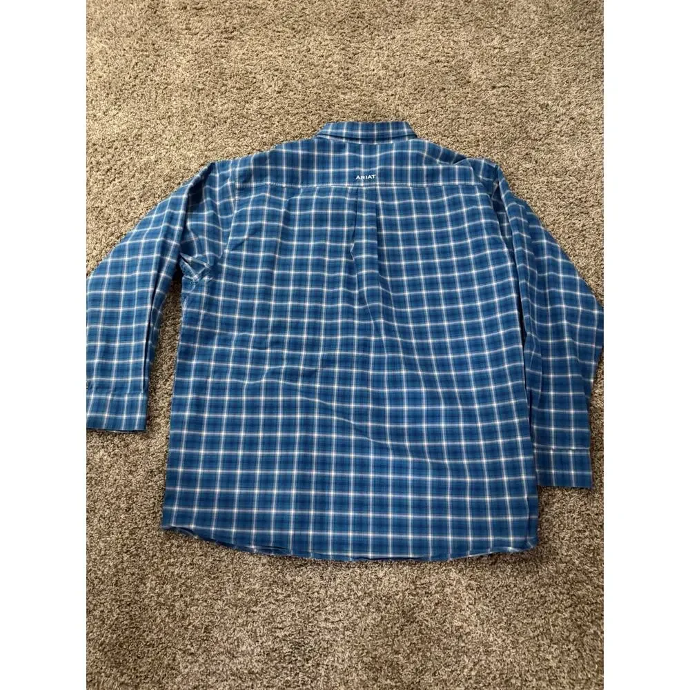 Ariat Pro Series Men's XXL Blue/White Plaid Stretch Long Sleeve Button-Up #0160